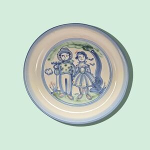 MA Hadley Farmer and Wife Large Handmade Ceramic 13" Platter, Signed.